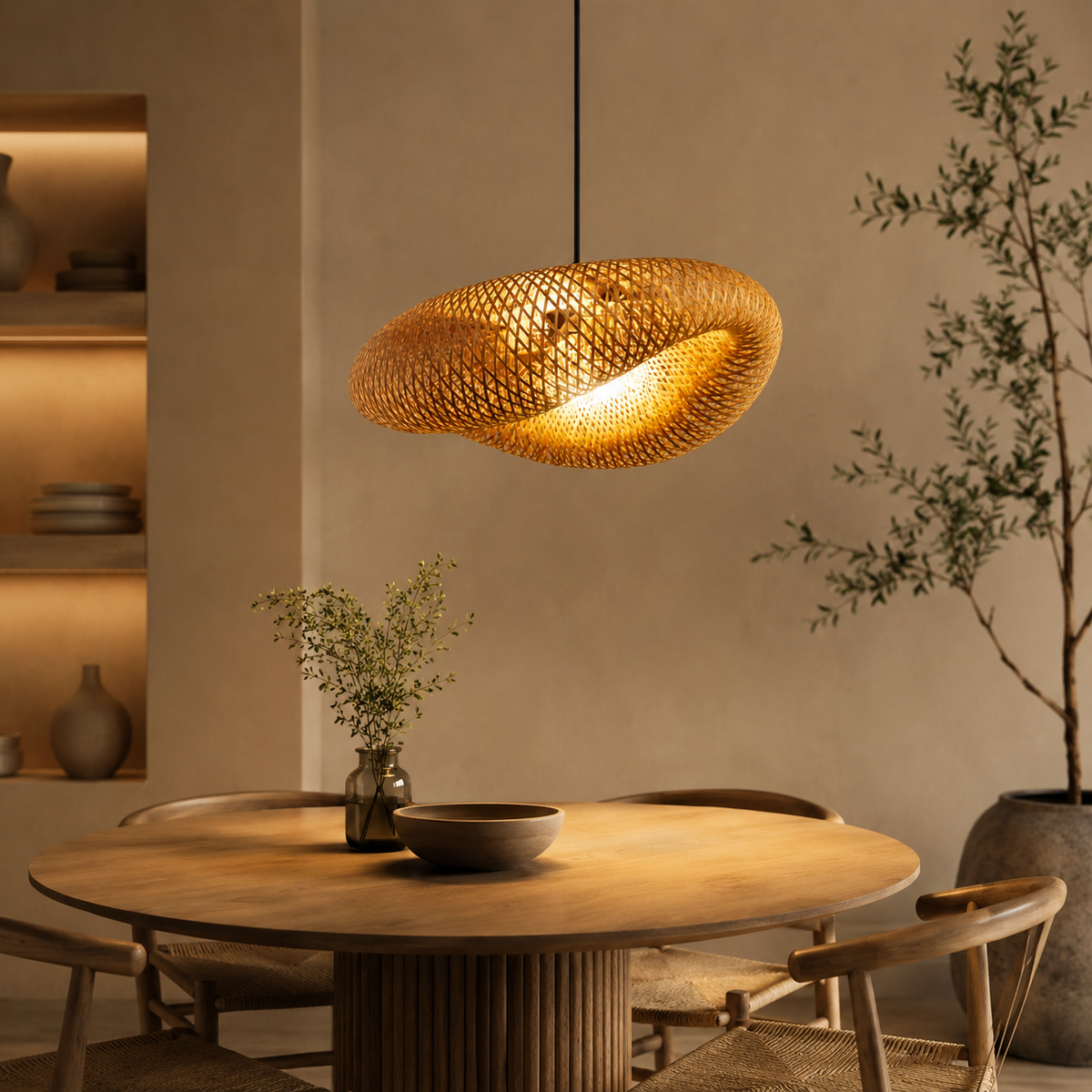 Bohemian Woven Rattan Pendant Light – Handcrafted Bamboo Ceiling Fixture for Dining Room, Living Room & Kitchen Island