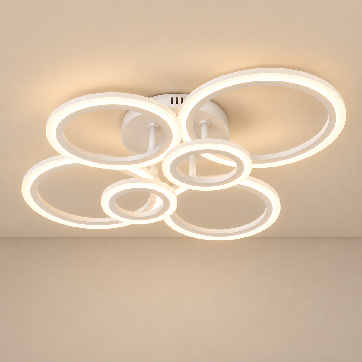 Modern Multi-Ring LED Flush Mount Chandelier – Dimmable Ceiling Light for Living Room, Bedroom & Dining Room