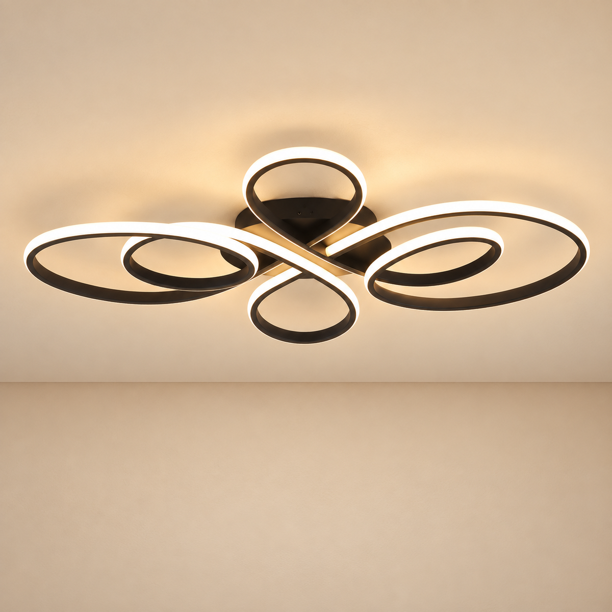 Modern Clover Loop Semi Flush Mount Ceiling Light – Dimmable LED Chandelier for Living Room, Dining Room & Bedroom