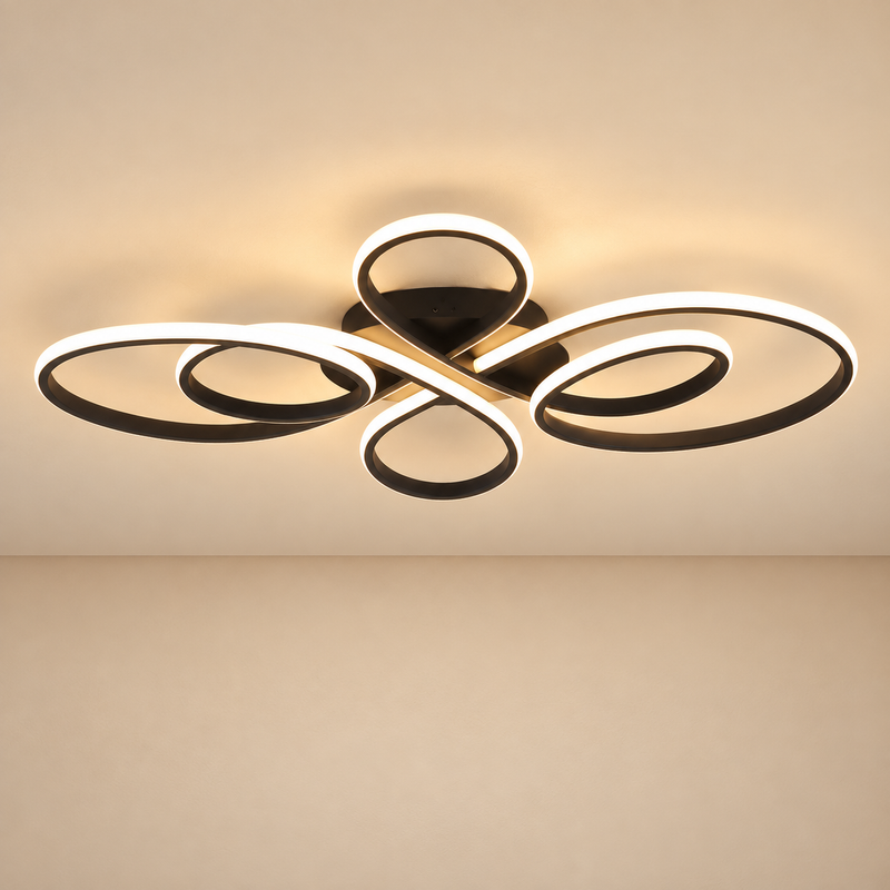 Modern Clover Loop Semi Flush Mount Ceiling Light – Dimmable LED Chandelier for Living Room, Dining Room & Bedroom