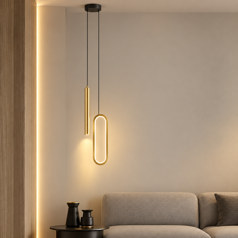 Modern Nordic Oval Ring & Cylinder LED Pendant Chandelier – Minimalist Hanging Light for Bedroom, Dining Room & Living Room