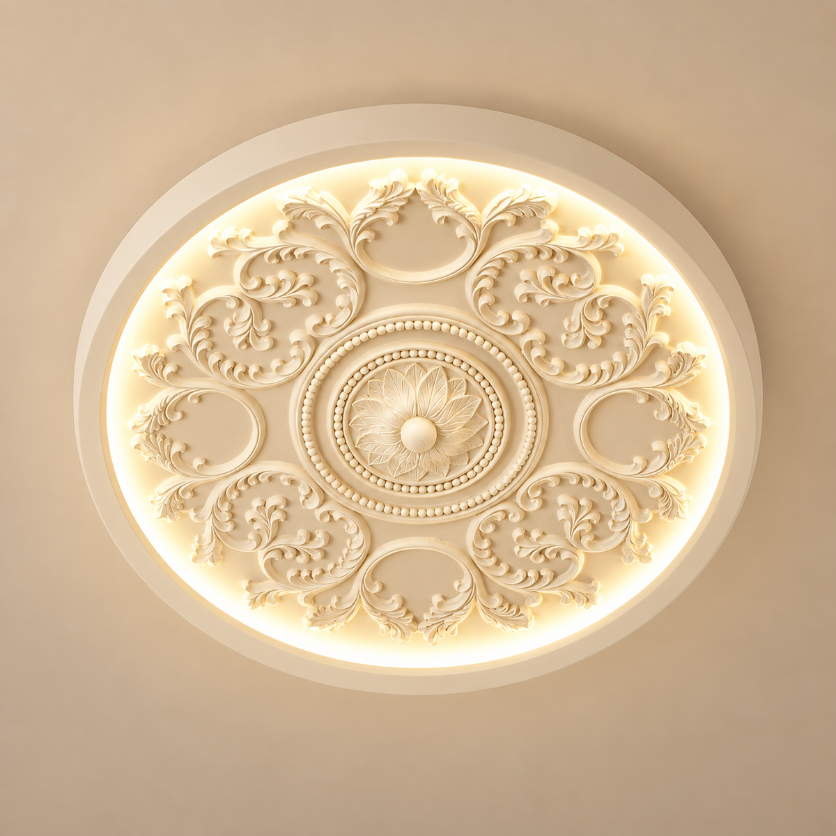 French Style Carved Medallion Flush Mount Ceiling Light – LED Ceiling Fixture for Bedroom, Study & Living Room