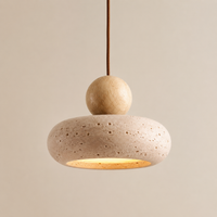 Modern Stone & Wood Pendant Light Chandelier – Minimalist Hanging Lamp for Dining Room, Bedroom & Kitchen Island
