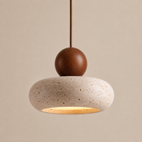 Modern Stone & Wood Pendant Light Chandelier – Minimalist Hanging Lamp for Dining Room, Bedroom & Kitchen Island