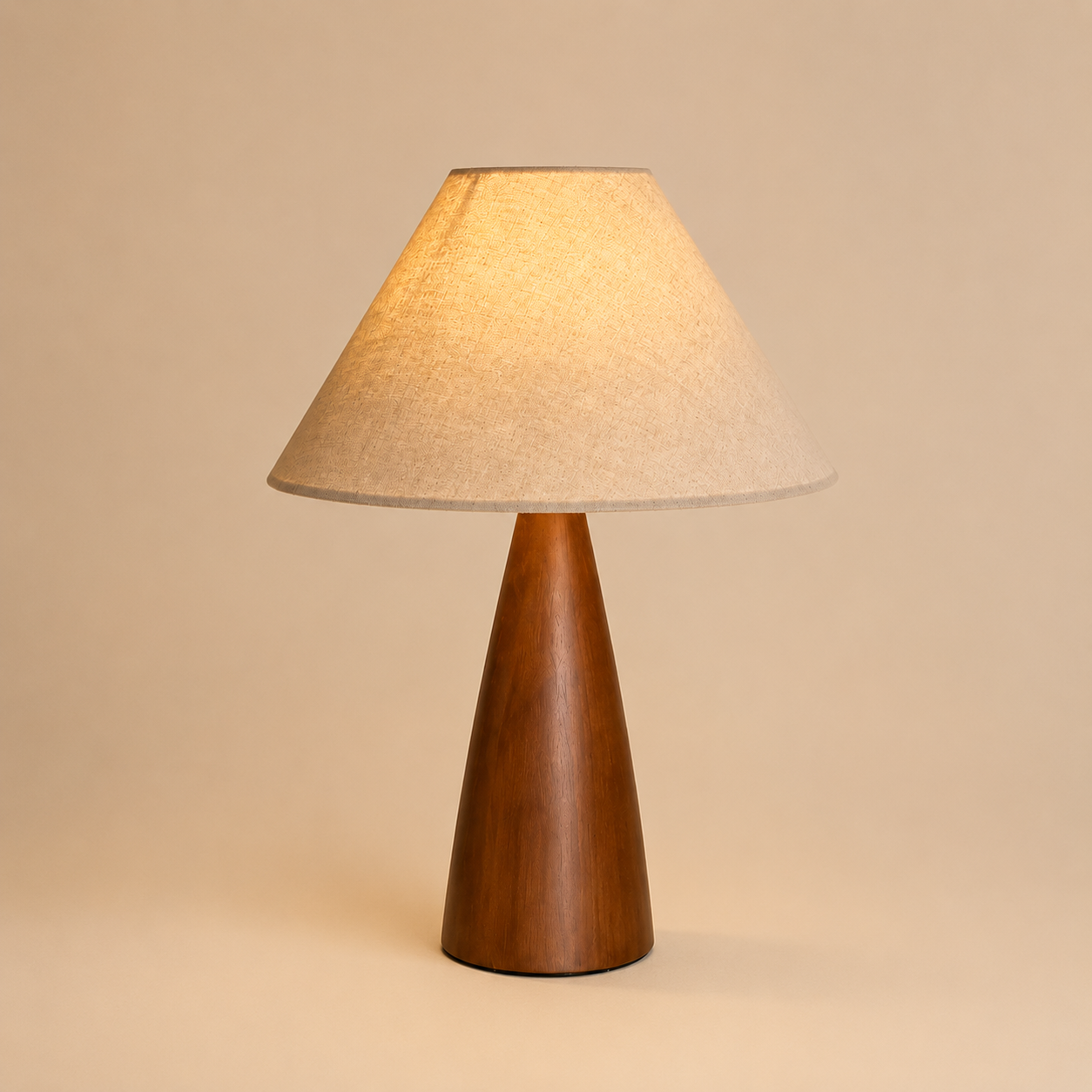 Mid-Century Modern Walnut Cone Table Lamp – Dimmable Bedside Lamp for Bedroom, Living Room & Office
