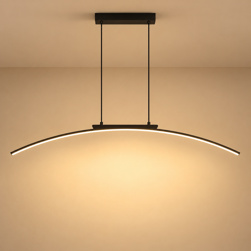 Modern Arc LED Pendant Light Minimalist Curved Chandelier – Dimmable Hanging Ceiling Fixture for Dining Room, Kitchen & Office