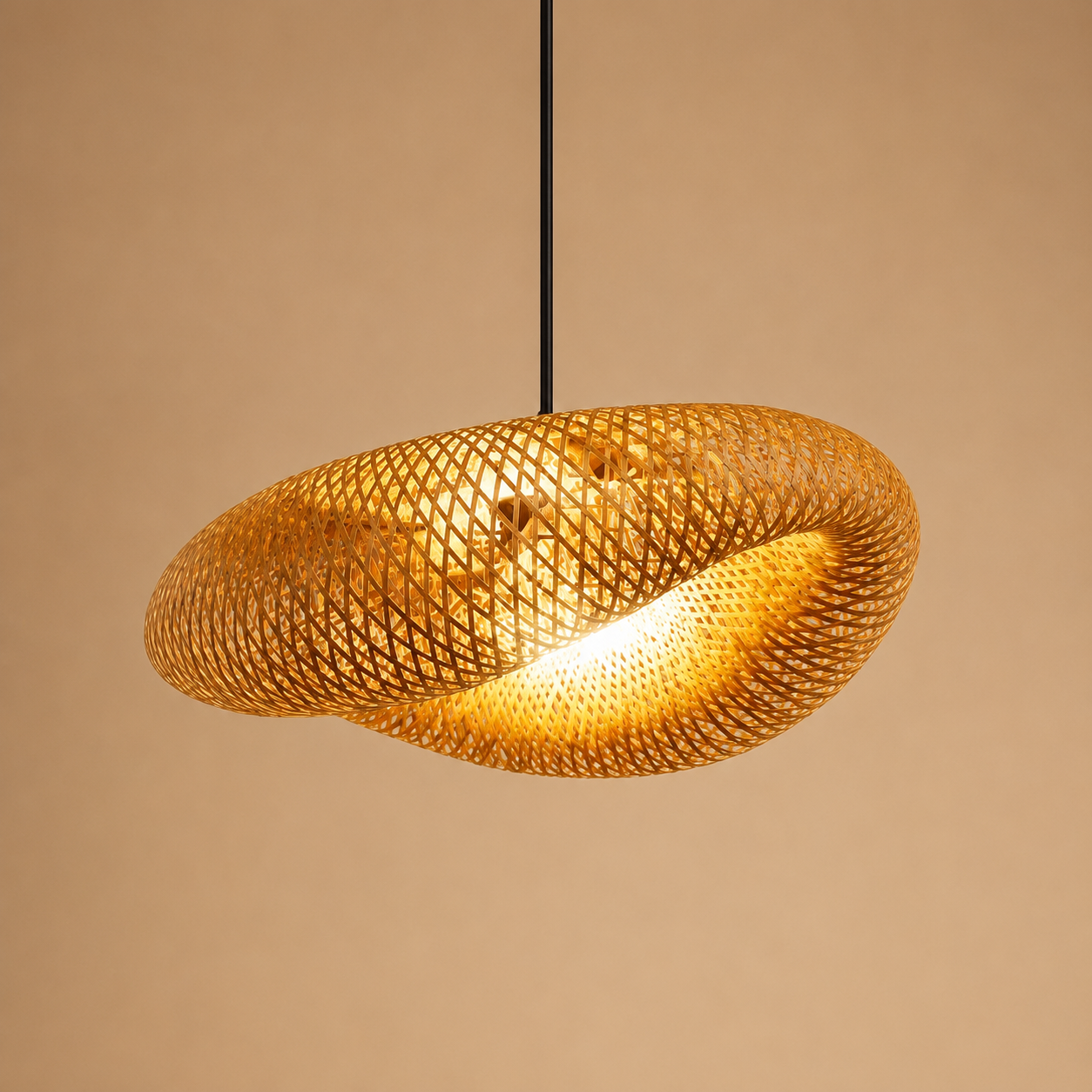 Bohemian Woven Rattan Pendant Light – Handcrafted Bamboo Ceiling Fixture for Dining Room, Living Room & Kitchen Island