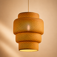 Bohemian Tiered Rattan Pendant Light – Handwoven Bamboo Chandelier for Dining Room, Kitchen Island & Living Room