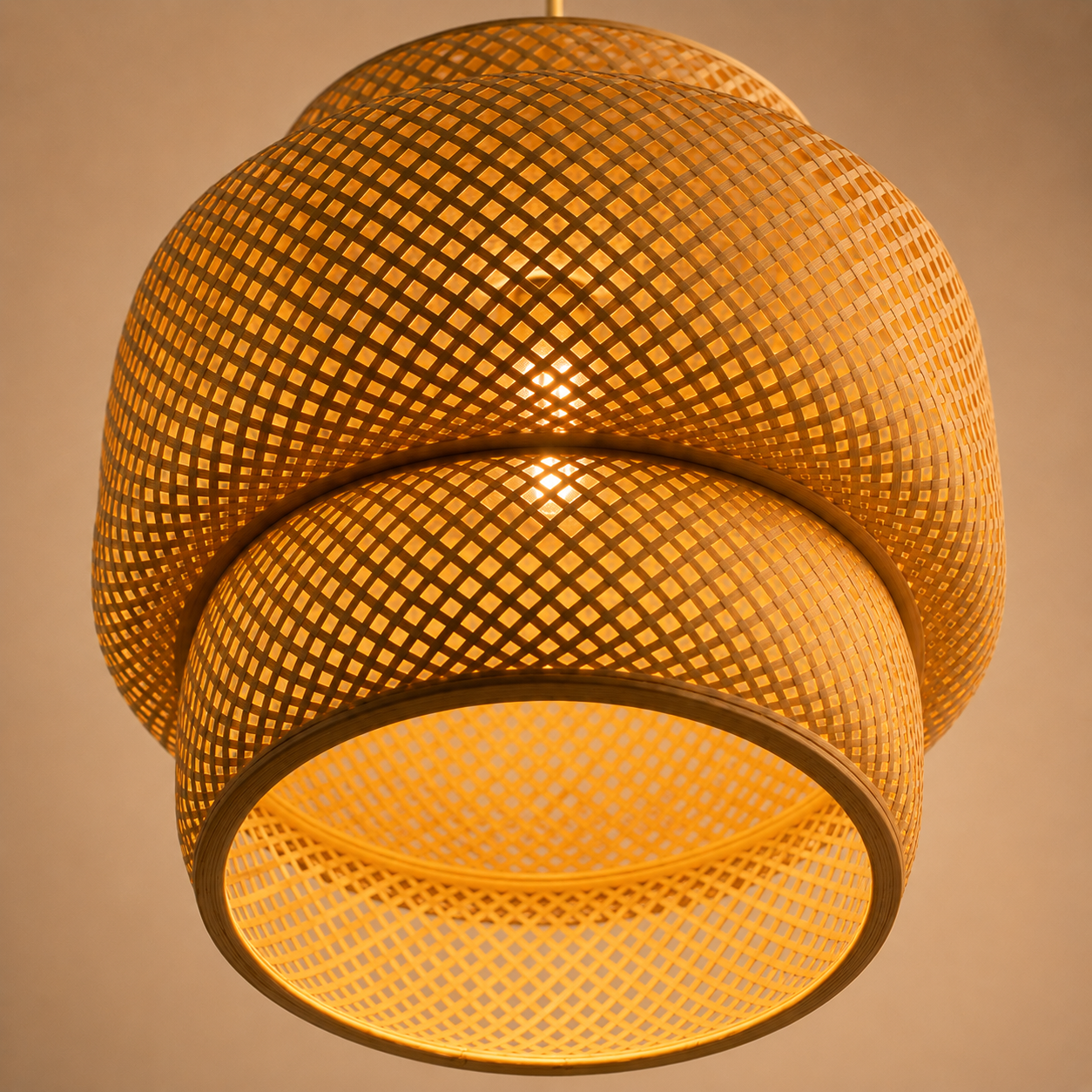 Bohemian Tiered Rattan Pendant Light – Handwoven Bamboo Chandelier for Dining Room, Kitchen Island & Living Room