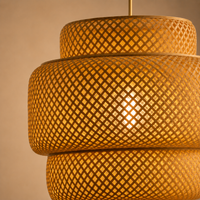 Bohemian Tiered Rattan Pendant Light – Handwoven Bamboo Chandelier for Dining Room, Kitchen Island & Living Room