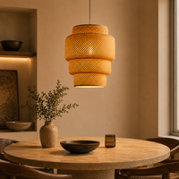 Bohemian Tiered Rattan Pendant Light – Handwoven Bamboo Chandelier for Dining Room, Kitchen Island & Living Room
