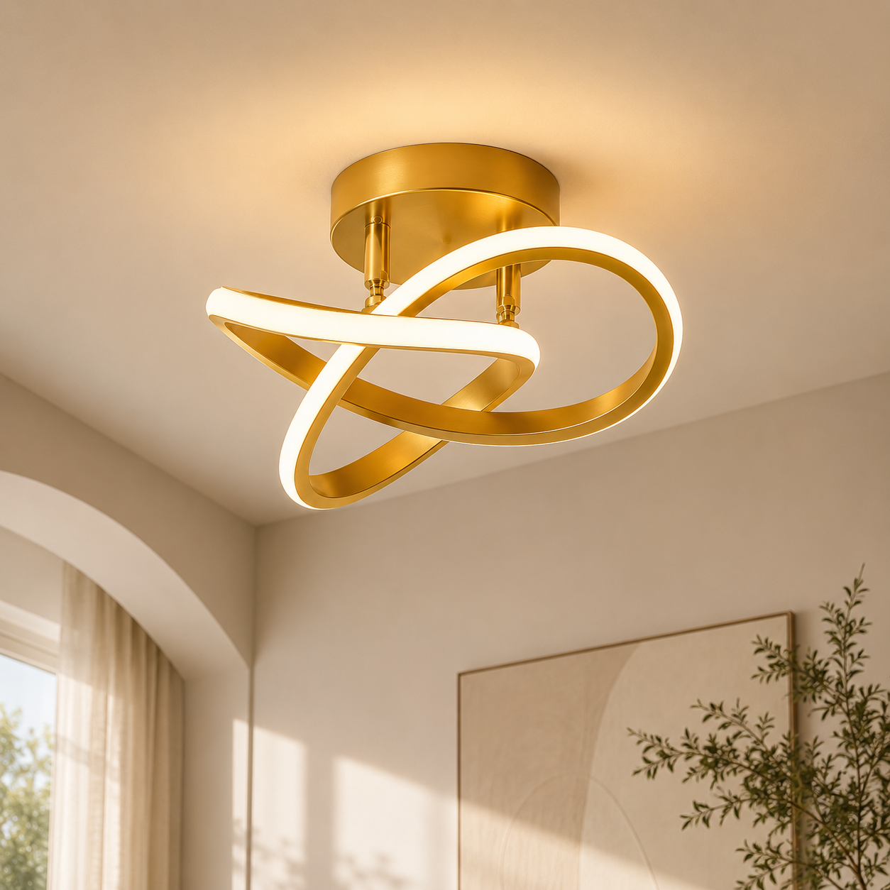 Modern Clover Knot Semi Flush Mount Ceiling Light – LED Ceiling Fixture Chandelier for Entryway, Hallway, Bedroom & Living Room