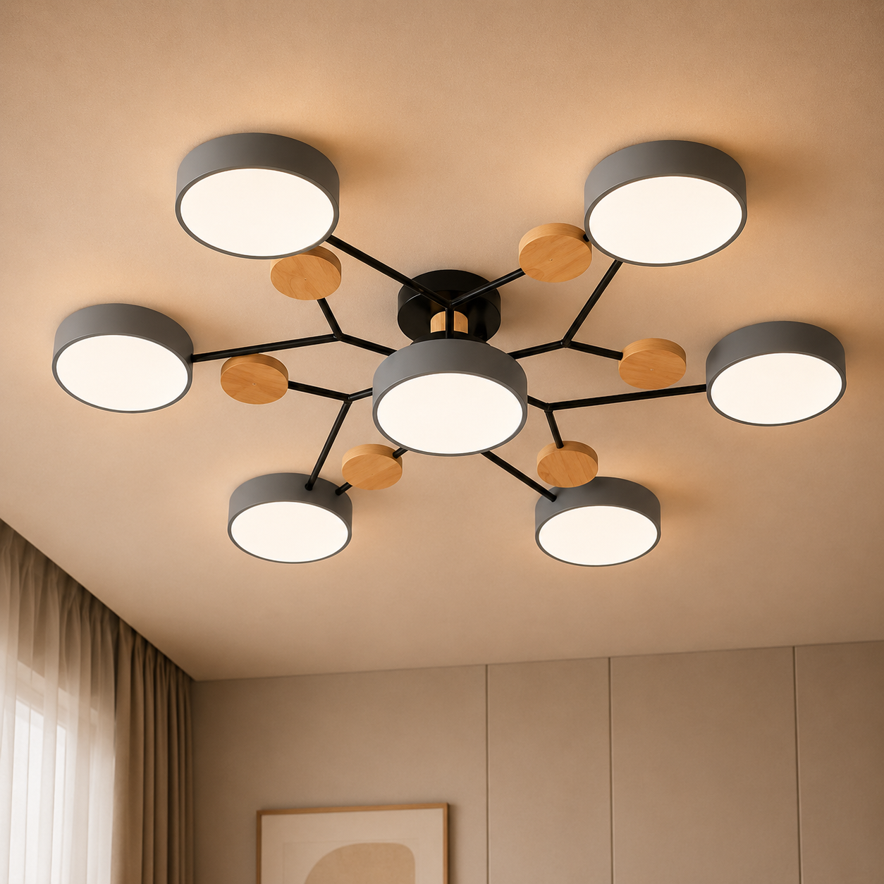 Modern Sputnik Multi-Head Flush Mount Chandelier – LED Ceiling Light for Living Room, Bedroom & Study