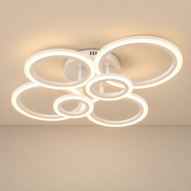 Modern Multi-Ring LED Flush Mount Chandelier – Dimmable Ceiling Light for Living Room, Bedroom & Dining Room
