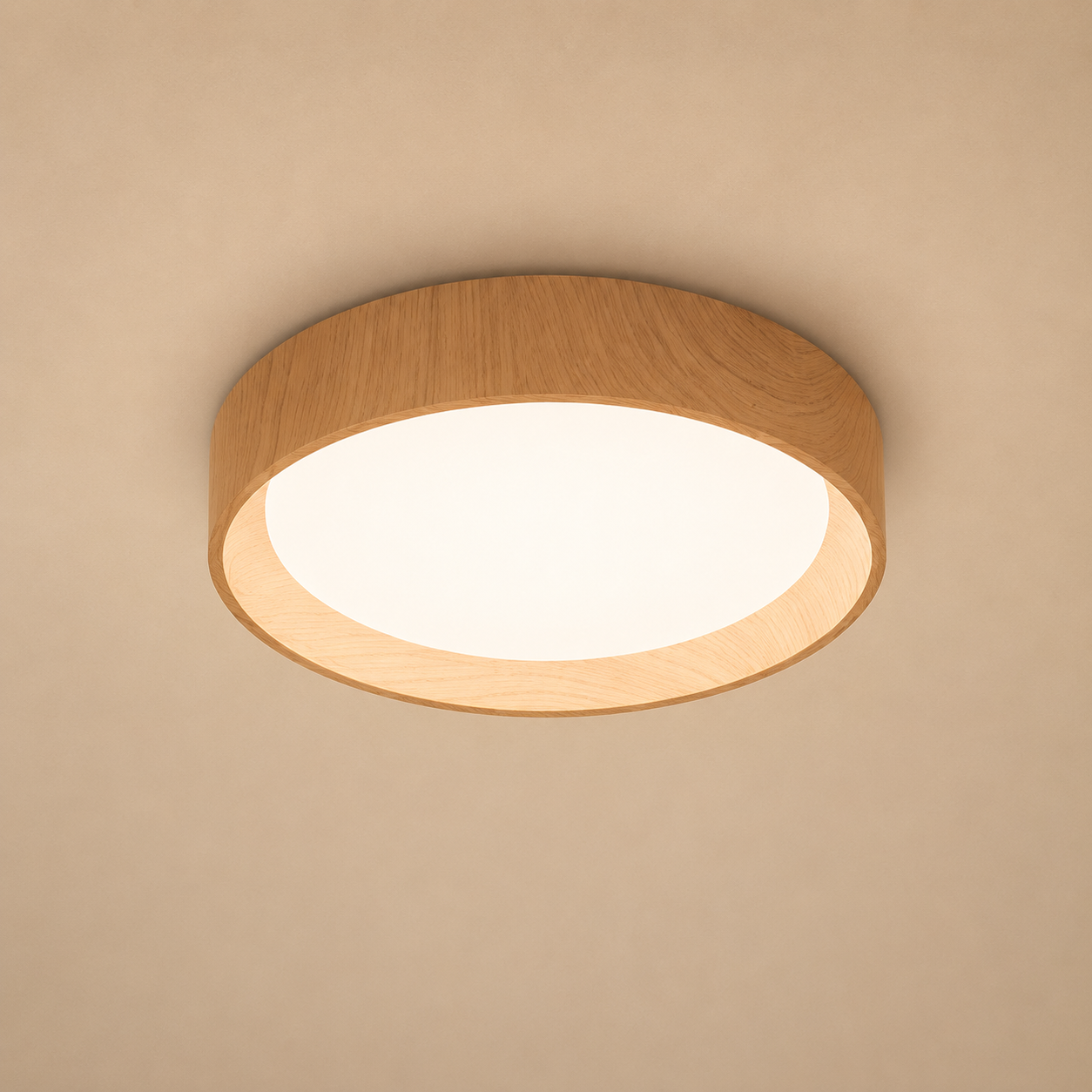 Modern Nordic Round Wood Grain Flush Mount Ceiling Light – LED Ceiling Fixture for Hallway, Bedroom, Kitchen & Entryway