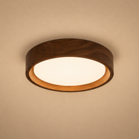 Modern Nordic Round Wood Grain Flush Mount Ceiling Light – LED Ceiling Fixture for Hallway, Bedroom, Kitchen & Entryway