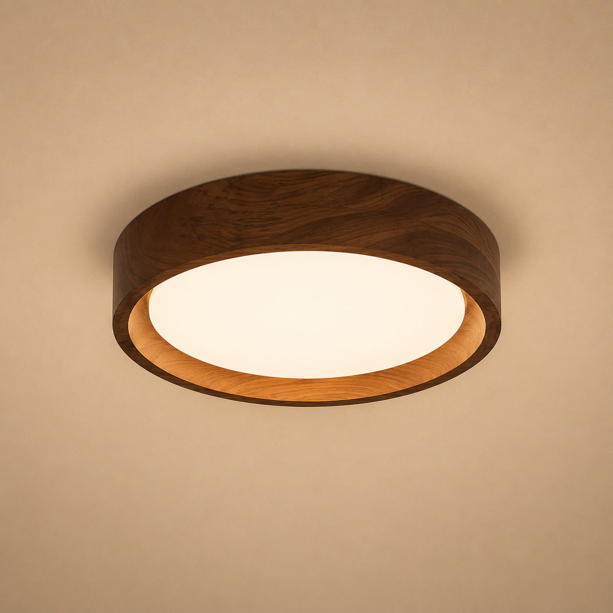 Modern Nordic Round Wood Grain Flush Mount Ceiling Light – LED Ceiling Fixture for Hallway, Bedroom, Kitchen & Entryway