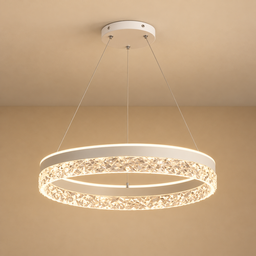 Modern Crystal Ring Chandelier – Dimmable LED Ceiling Light for Bedroom, Living Room & Dining Room