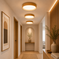 Modern Nordic Round Wood Grain Flush Mount Ceiling Light – LED Ceiling Fixture for Hallway, Bedroom, Kitchen & Entryway