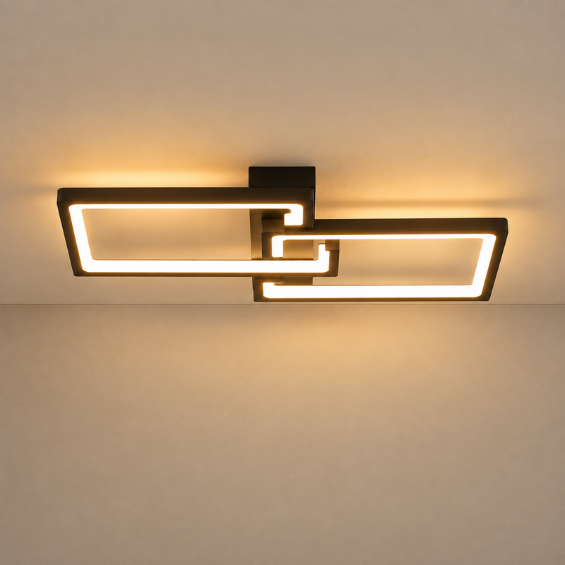 Modern Interlocking Rectangle Flush Mount Ceiling Light – Dimmable LED Ceiling Fixture for Bedroom, Living Room & Dining Room