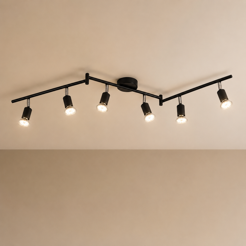 Modern 6-Head Adjustable Track Ceiling Light – Directional Spotlight Fixture for Living Room, Kitchen & Dining Room