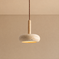 Wabi-Sabi Donut Stone Pendant Light – Natural Travertine LED Chandelier for Dining Room, Bedroom & Study