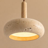Wabi-Sabi Donut Stone Pendant Light – Natural Travertine LED Chandelier for Dining Room, Bedroom & Study