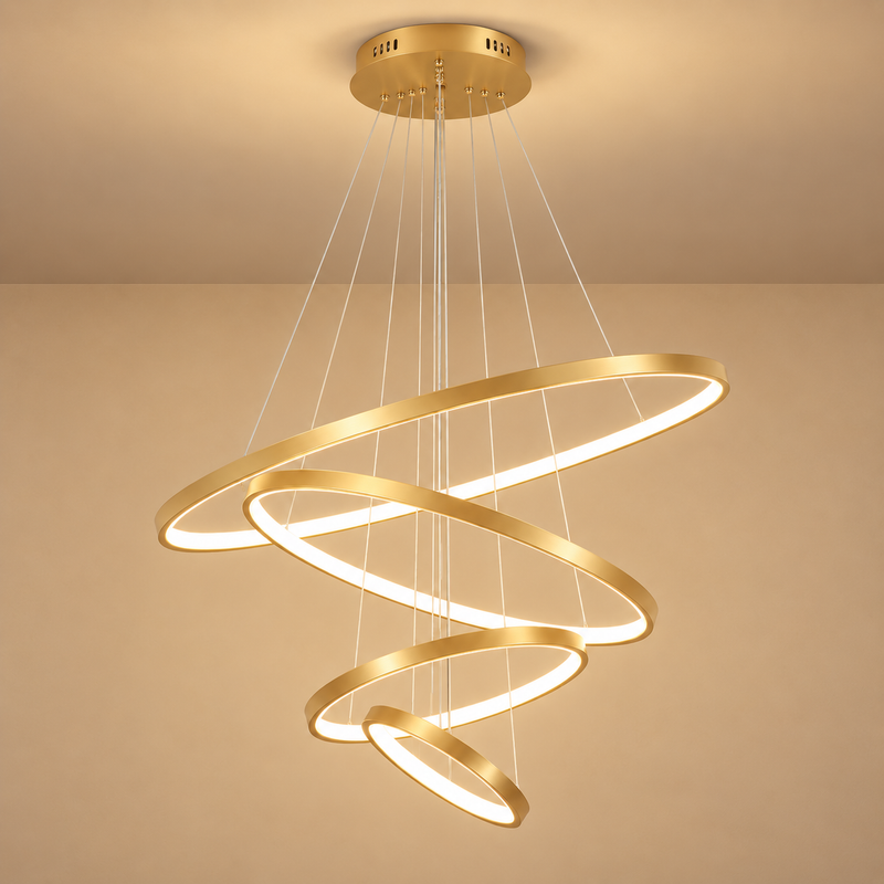 Modern Gold Ring Chandelier – Multi-Tier LED Pendant Ceiling Fixture for Dining Room, Living Room & Bedroom