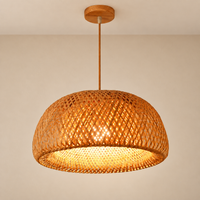 Boho Woven Bamboo Dome Pendant Light – Handcrafted Rattan Chandelier for Dining Room, Kitchen & Bedroom