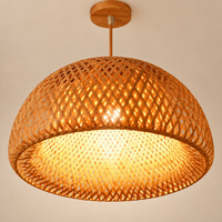 Boho Woven Bamboo Dome Pendant Light – Handcrafted Rattan Chandelier for Dining Room, Kitchen & Bedroom