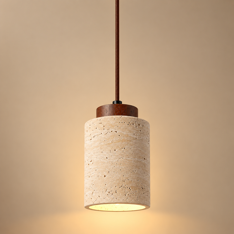 Wabi-Sabi Travertine Stone Pendant Chandelier – Minimalist Hanging Ceiling Light for Bedroom, Dining Room & Bar