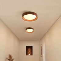 Modern Nordic Round Wood Grain Flush Mount Ceiling Light – LED Ceiling Fixture for Hallway, Bedroom, Kitchen & Entryway