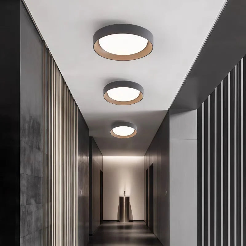 Modern Nordic Round Wood Grain Flush Mount Ceiling Light – LED Ceiling Fixture for Hallway, Bedroom, Kitchen & Entryway